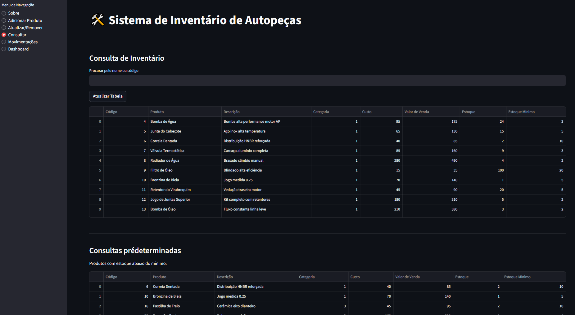 Sistema de Inventário de Autopeças